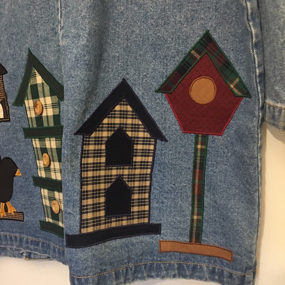 Vintage SunBelt Sportswear Denim Jacket with Birdhouse Appliqué: Size Medium - Picture 10 of 13